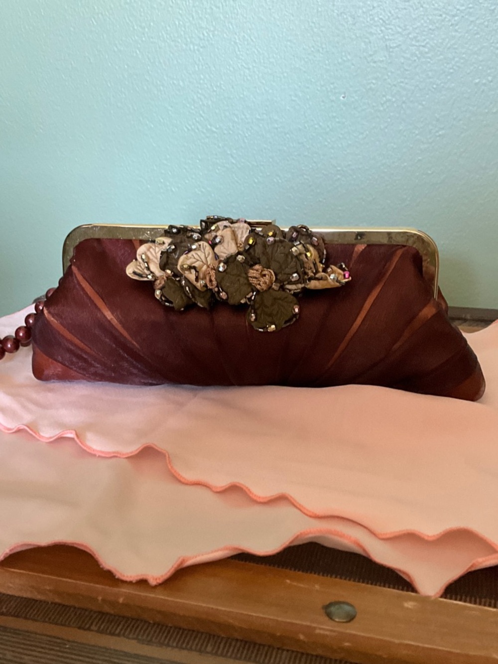 NWT GaBaangs Women’s Elegant Burgundy Satin Evening Clutch